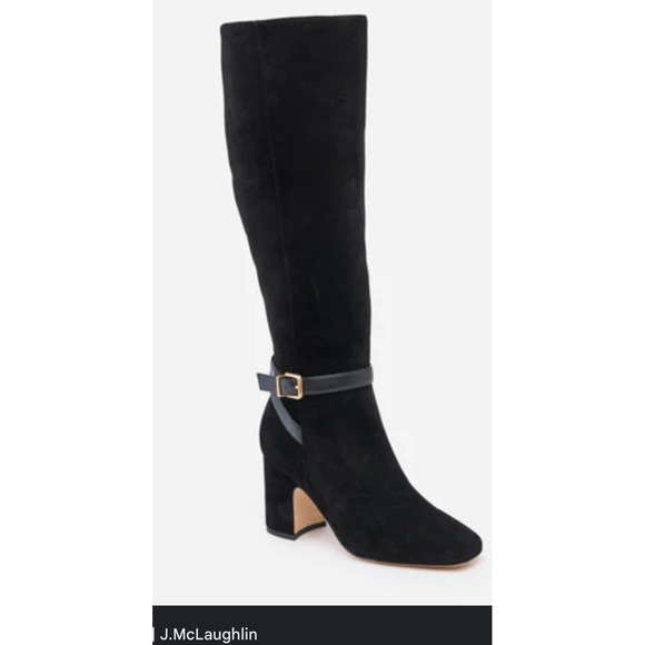 J.McLaughlin Shoes - J.McLaughlin Gaia Suede Tall Boots Black Block Heel Side Zip‎ Buckle Detail 6